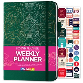 Legend Weekly Colorful Planner 2nd Edition – Undated Life & Work Agenda Journal for Time Management, Goal Setting, Productivity, 5.8 ″x8.3″, Hardcover – Dark Green Gold Foil