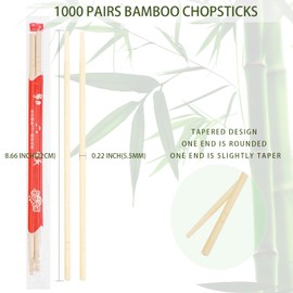 Disposable Bamboo Chopsticks, 9 Inch, 1000 Pairs