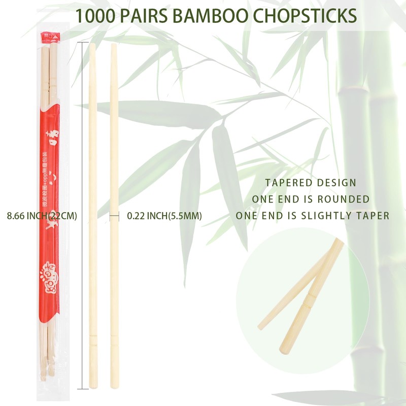 Disposable Bamboo Chopsticks, 9 Inch, 1000 Pairs