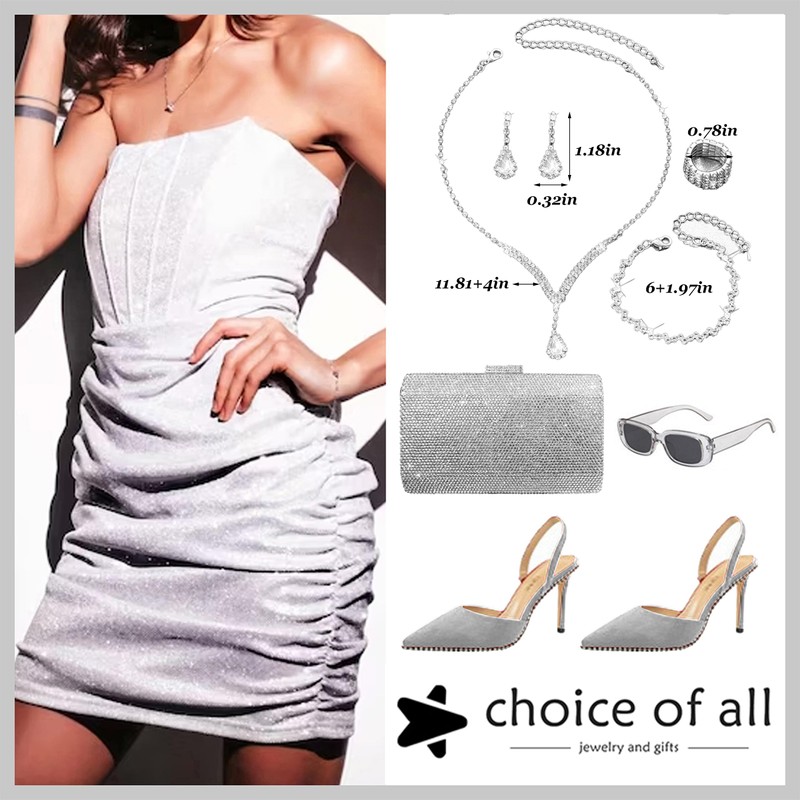 choice of all Silver Wedding Jewelry Set for Brides Bridesmaids