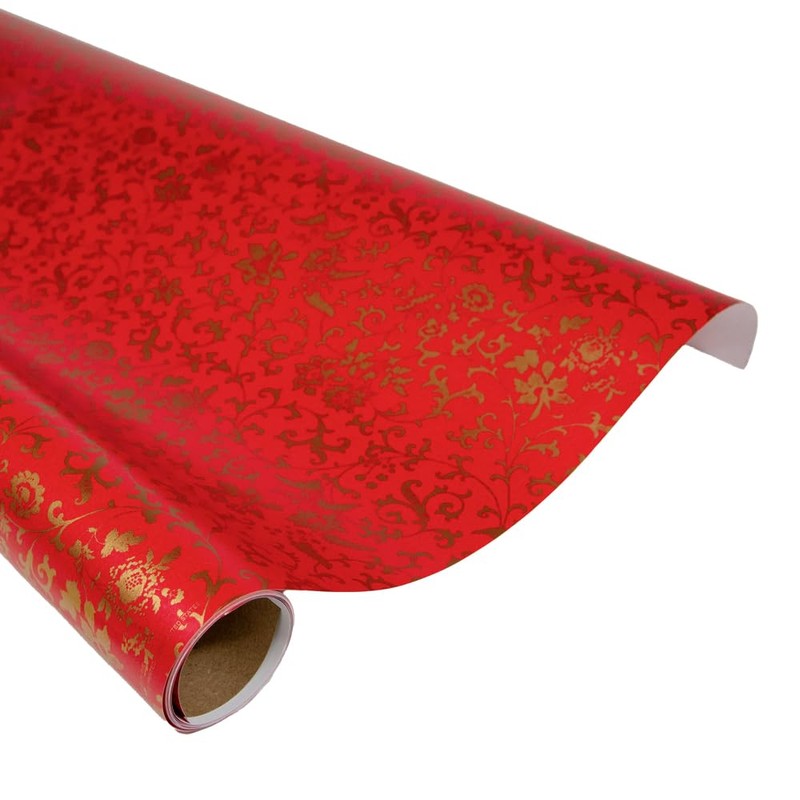 Caspari Flora Scrollwork Red & Gold Gift Wrap - 30"