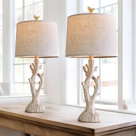 OYEARS Farmhouse Table Lamps Set of 2 for Living Room Bedroom Bedside Tree Lamp Nightstand End Table 25" Lamps Vintage Natural Style