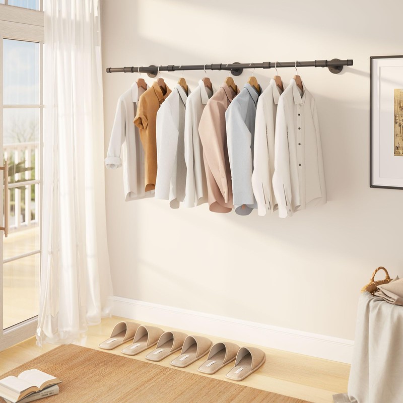 IBUYKE Industrial Pipe Clothes Rack, 61.4 Inch Wall Mounted Clothing