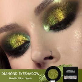 Afflano Olive Green Metallic Glitter Eyeshadow, Single Shimmering Deep Green Eyeshadow Palette, Small Metallic Eyeshadow Palette for Girls Women Smokey Eye Look, 24H