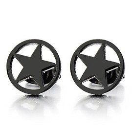 Pair 10mm Pentagram Stainless Steel Black Stud Earrings for Man for Boys