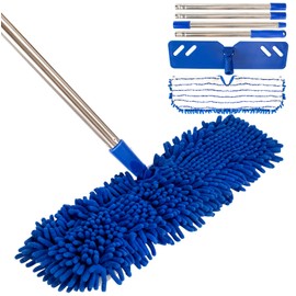 Microfiber Dust Mop for Floor Cleaning - Dual-Sided Washable Pads, Adjustable Stainless Steel Handle (30.7"-56.7") - Wet/Dry Use for Hardwood, Laminate, Tile, Marble Floors with Spin Mop Heads