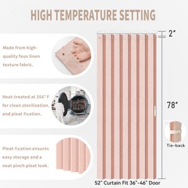 Vatge Accordion Style Doors Curtain - Pink Closet Curtains for Open Closet, 80 Inch Long Room Separation Curtains for Girls' Bedroom Door, and Open Closet Cover, 1 Panel with Tieback, W52 x L78, Pink