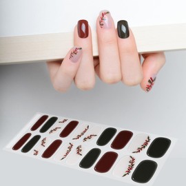 WOKOTO 1 Sheet Semi Cured Gel Nail Strips With Wood Stick, Nail File & Prepared Pads, 20 Tips Leafy Vine Semi Cured Nail Polish Strips, Harden With UV Light Gel Nail Wraps Stickers For Women