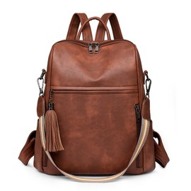 DORRISO Anti-theft Backpacks for Women Casual Rucksacks Ladies Shoulder Bags Elegant Travel Daypacks Fashion Simple for Office Leisure Dating Student Holiday Waterproof PU Leather Brown