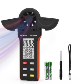Kethvoz Handheld Anemometer for Measuring Wind Speed, Digital Air Flow CFM Meter with Vane Cover & 270º Rotatable Detector, Wind Speed Gauge for HVAC Drone Outdoor Sailing Shooting Golf KE-5000K