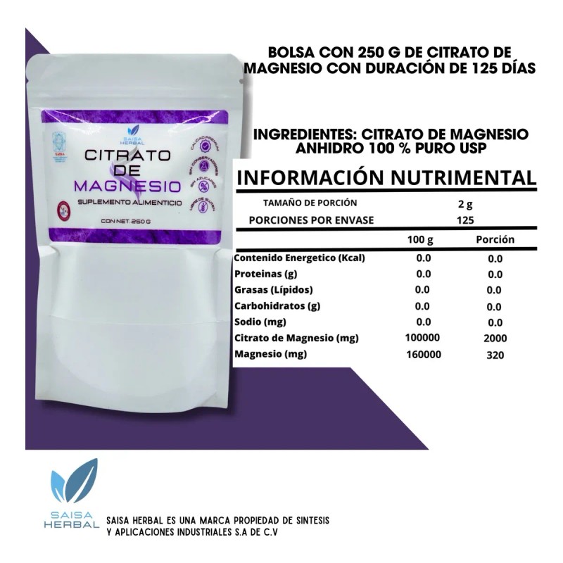 Citrato De Magnesio 250 G. Y Citrato De Potasio 250