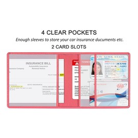 New Fashion Kingdom Car Registration and Insurance Holder, Premium PU Leather Vehicle Glove Box Car Organizer Men Women Wallet Accessories Case for ID, Driver's License - Pink