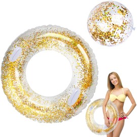 RosyFate Swimming Ring, Transparent Swimming Ring, Glitter, Adult Swimming Ring, Inflatable Swimming Ring, Swimming in Summer, Beach, Pool Toy (Sequins - Pack of 2)