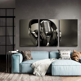 SIGNWIN 3 Piece Canvas Wall Art Microphone Canvas Prints Home Artwork Decoration for Living Room,Bedroom - 16"x24" x 3 Panels
