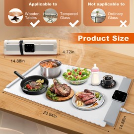 Asmako Electric Warming Tray with 5 Temperature Setting Rollable -2024 New Upgrade Portable Silicone Food Warmer Plate Fast Full Surface Heating Auto-Off Food Warmer （Any Wooden Table Can Be Used）