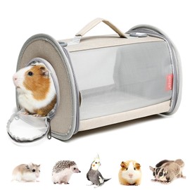 Ioview Guinea Pig Carrier Travel Small Animal Carrier Bag Lizard Bird Rabbit Carrier Cage Squirrel Breathable Bag Portable Travel Hamster Small Pet Hangbag (Small, Khaki)