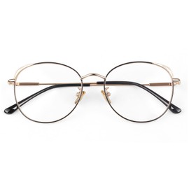 LINVO Glasses Without Prescription Women's Classic Metal Frame Glasses Frame Vintage Glasses Cat Eye Fake Glasses, black and gold frames