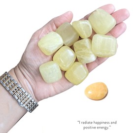 BellaMira Yellow Calcite Tumblestone Healing Crystal, Single Polished Stone, Healing Crystal For Prosperity, Abundance, Positive Blessings, Deep Relaxation, Promotes Optimism, Enhances Self-Confidence