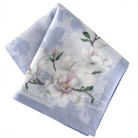 WEDGWOOD 000425-0002-02 Magnolia Large Print Handkerchief (Blue/Approx. 22.8 inches (58 cm) Handkerchief Ladies' Gift Present (Silk & Cotton)