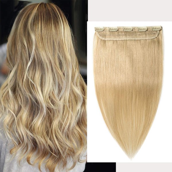 S-noilite Clip-In Real Hair Extensions, 1 Piece, 5 Clips, Remy Clip-In Extensions, Real Hair (30 cm - 40 g, #613 Light Blonde)