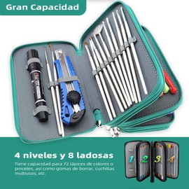 72 Ranuras Estuche para Lapices impermeable, cartucheras aesthetic para clasificar y almacenar artículos de papelería, Ideal Lapiceras Aesthetic para Estudiante, Principiante, Artista (Verde)