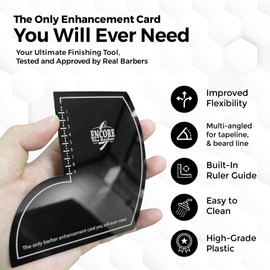 ENCORE THE BARBER Enhancement Card (Black) | for barbers | crispy lines | hairline repair | Beard lineup | Outline shapeup tool | Design ruler | fiber application guide | waterproof