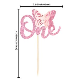 Paquete de 24 adornos para cupcakes, mariposa, mariposa, 1 cupcake, diseño de mariposa, 1 cumpleaños, baby shower, boda, aniversario, fiesta, decoración de pasteles, suministros color rosa