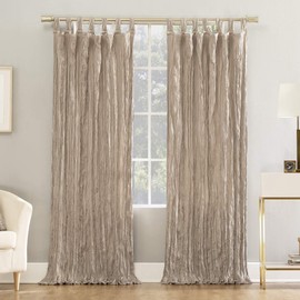 No. 918 Odelia Distressed Velvet Semi-Sheer Tab Top Curtain Panel, 50 in x 63, Stone