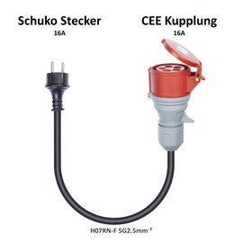 L4F Schuko Plug 16A to CEE 16A Coupling Adapter, IP44 Waterproof, Portable, for Industrial and Household (Schuko-CEE16)