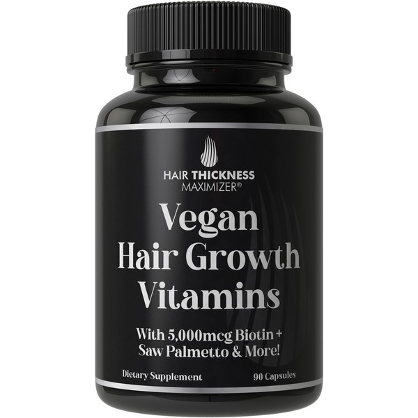 11-in-1 Vegan Hair Growth Vitamins with Biotin 5000mcg + Pumpkin Seed + Saw Palmetto, Bamboo Extract for Men, Women. Hair Thickening, Strengthening. Hair Growth Scalp Treatment for Dry, Weak Hair