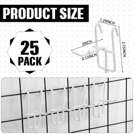 25 Pack Grid Wall Hooks, 2 Inch White Gridwall Hanger