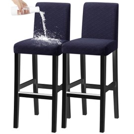 KELUINA Bar Chair Stool Covers, Stretch Removable Washable Chair Slipcover for Short Rotating Dining Chair Back Chair Bar Stool Chair (Navy, Set of 2)