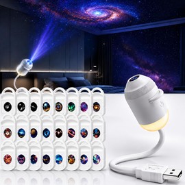 HD Smart Dynamic 5D Holographic Night Light Projector, Plug and Play HD Star Projector, 2-in-1 Galaxy Projector Night Light, Adjustable Brightness, 360° Flexible Gooseneck for Bedroom Car (24 Films)