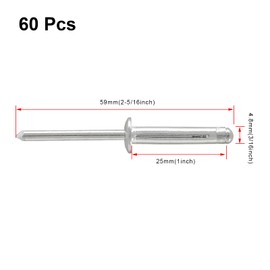 Kyuionty 60 Pcs 3/16" x 1" Tri-Fold Exploding Pop Rivets, Aluminum Large Head Blind Rivets (Silver)