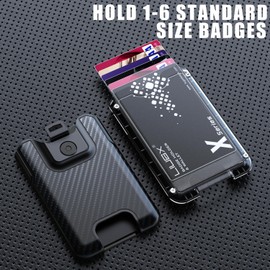 LIUGX Badge Holder, No-Clip Version, ID Card Holder, Durable Polycarbonate (Holds 6 Cards), for Office, Laborer, Police, Work, Black