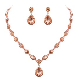 EleQueen Women Bridal Crystal Teardrop Y Necklace Dangle Earrings Sets for Bridal Wedding Clear