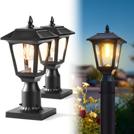 PASAMIC Solar Post Light 2 Pack, 3000K (Warm White) Dusk to Dawn Outdoor Solar Lamp with Aluminum Base, Waterproof Pillar Light for Fence, Garden, Yard, Patio,Outside Decoration– Bonus Bulb Included