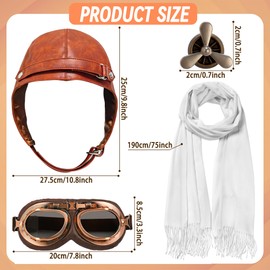 Horolam 4 PCS Aviator Costume Accessories, Aviator Hat With Goggles Pilot Cap White Scarf Brooch for Men Women