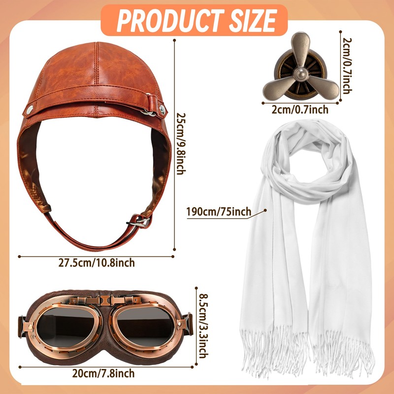 Horolam 4 PCS Aviator Costume Accessories, Aviator Hat With Goggles