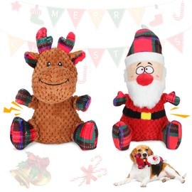 Aroocke Christmas Dog Toys-Cute Santa Claus and Reindeer Shapes,2 Packs Plush Squeaky Chew Dog Toys,Interactive Dog Toys to Keep Them Busy,Suitable for Small and Medium-Sized Dogs,Gifts for Dogs