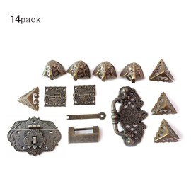 Mou Jewelry Box Antique Lock Hinges Handle Box Corner Protector Kit for DIY Jewelry Box Bronze Box Not Included
