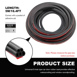 DXNQ Car Door Rubber Seal Strip, 16.4Ft Double Layer 5-Hole Self-Adhesive Auto Door Soundproofing Weatherstrip, Universal Weather Stripping Door Seal for RV SUV Boat Truck Pickup