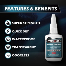 Super Glue Liquid, Instant Clear Cyanoacrylate Medium Thin Viscosity Adhesive, Food Safe CA Glue for Shoe Repair Leather Ceramic Plastic Glass Metal Wood Aquarium Porcelain Rubber Pottery Model Craft