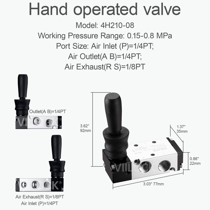 VIILOCK Pneumatic Air Hand Lever Valve, 5 Way 2 Position