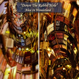 JOOHOUR DIY Book Nook Kit, Alice in Wonderland, Dollhouse Miniature, Booknook Bookshelf Insert Alley 3D Wooden Puzzle, Bookends Model Building Kit, Gift for Teens and Adults, Falling Library