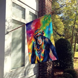 Caroline's Treasures Hippie Animal Chimpanzee House Flag Large Porch Sleeve Pole Decorative Outside Yard Banner Artwork Wall Hanging, Polyester, House Size, Multicolor