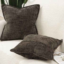MADIZZ Decorative Chenille Neutral Pillow Covers 60x60 cm Dark Taupe Pack of 2 Throw Pillows for Couch Sofa Boho Accent Pillow Cases for Bed Cushion for Bedroom Living Room Modern Home Decor