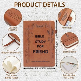 Yelakey Bible Study Journal – Leather Notebook for Christian Faith Journaling, Church Bible Study Supplies, Gifts, 5.5" × 8.2" (BIBLE STUDY FOR FRIEND)