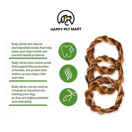 HAPPY PET MART Braided Bully Stick Rings for Dogs. | High Protein, Fun Shape, Long-Lasting, Single-Ingredient Dog chew Treats. (Pack of 10)