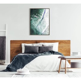 Kate and Laurel Sylvie Paddle Out Framed Canvas Wall Art by Rachel Dowd, 28x38 Gray, Coastal Art for Wall